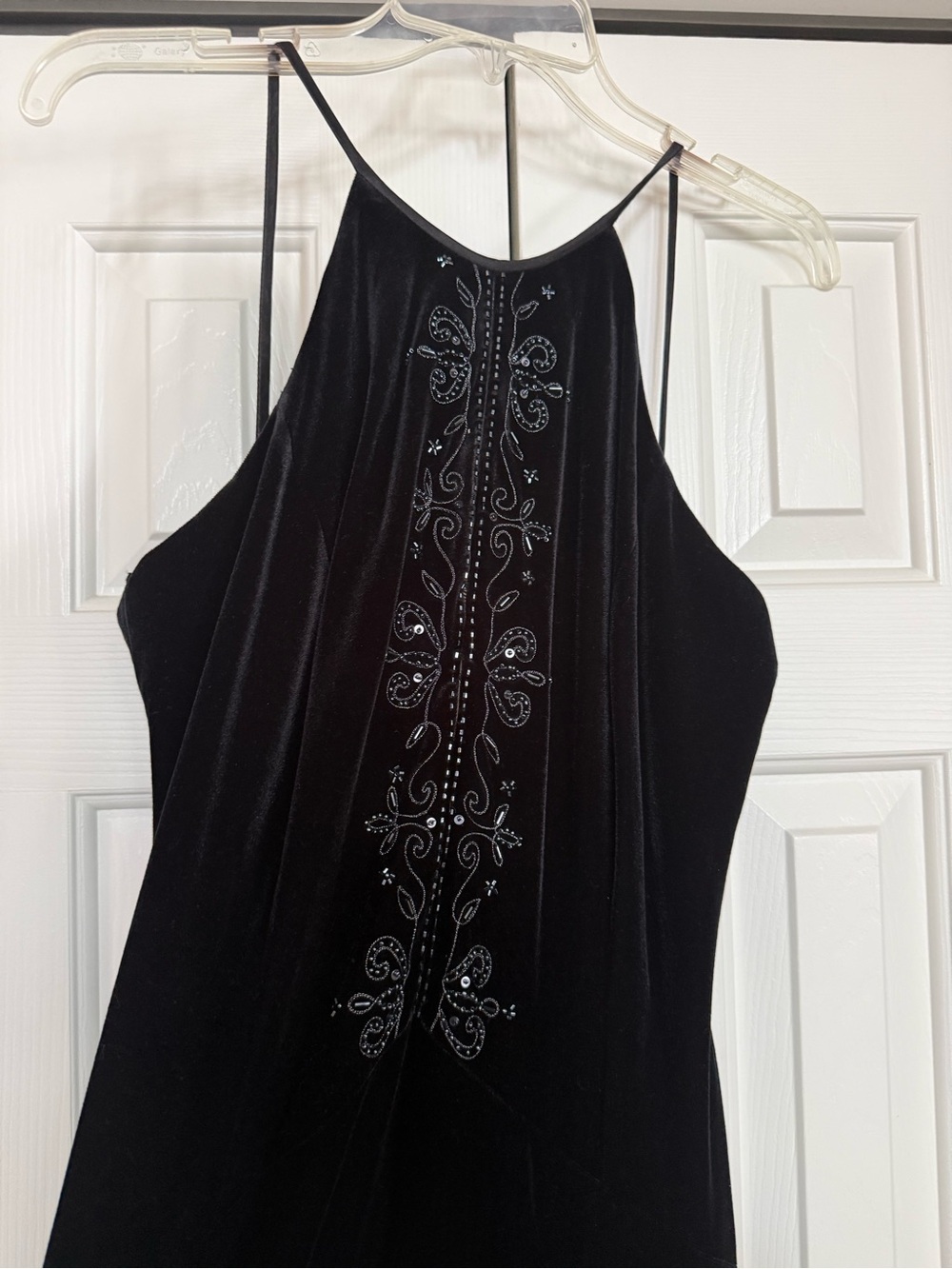 Dave & Johnny Black Strapless Velvet Dress with Beaded Motif